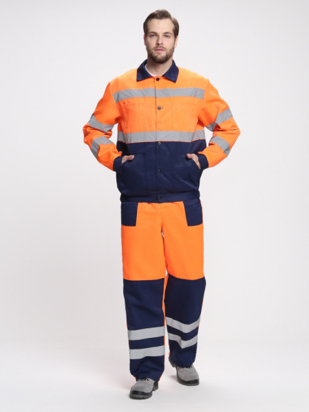 Костюм Легион-Трасса (тк.Смесовая,210) п/к, оранжевый/т.синий РОБАСНАБ