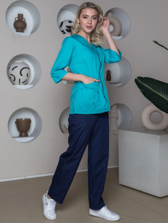 Костюм женский Спринт (тк.ТиСи), бирюзовый/т.синий (ЧЗ)