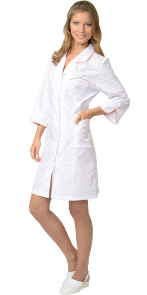 Халат "Жасмин" женский белый с оранжевым (ЧЗ)