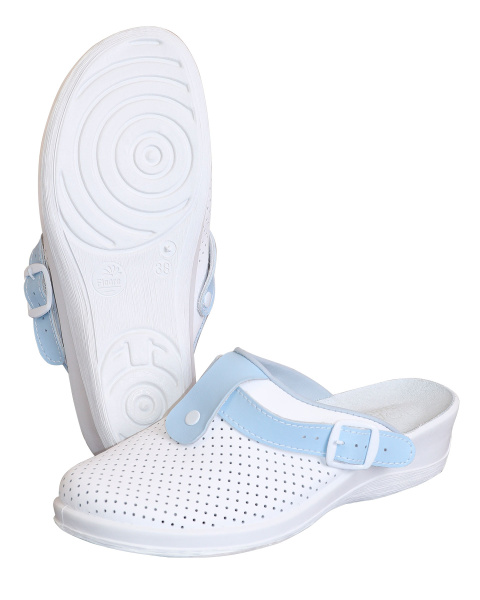 Сабо женские белые с голубым арт. 69630108/06 ЛЕРА нат. кожа, натур. стелька Молдшуз