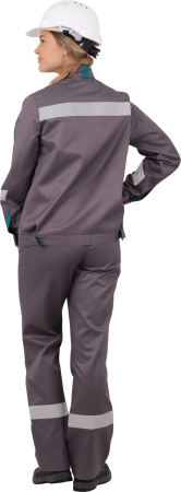Костюм ГАЛАКТИКА летний, серый-бирюза, женский (Куртка+полукомбинезон) Кос 501 (ЧЗ)