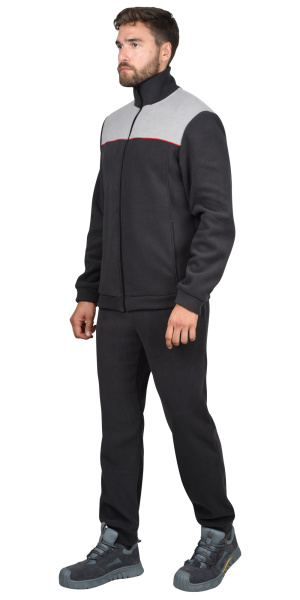 Куртка флисовая т.серая со св. серым,красный кант (Фаворит) (ЧЗ)