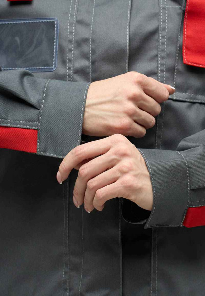 Костюм женский "КАМА" серый с красным Л10-КБР (куртка + брюки) Минпромторг