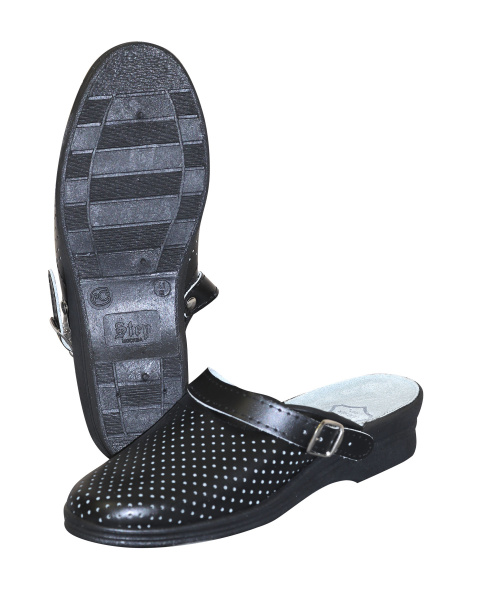 Сабо женские чёрные, кожа, ПВХ, с ремешком Step