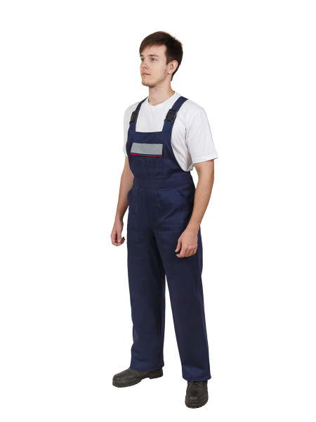 Костюм "Профессионал" с полукомбинезоном (тк.саржа) темно-синий с красным кантом, с СОП (ЧЗ)