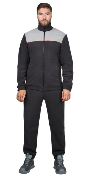 Куртка флисовая т.серая со св. серым,красный кант (Фаворит) (ЧЗ)