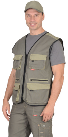 Жилет "ВЕСТ-ВОРК" летний: т.оливковый со св.оливковым (ЧЗ)