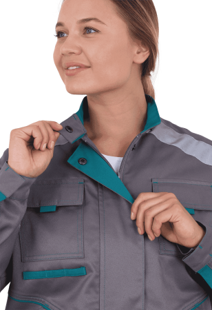 Костюм ГАЛАКТИКА летний, серый-бирюза, женский (Куртка+полукомбинезон) Кос 501 (ЧЗ)