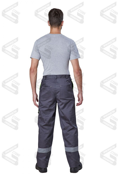 Брюки рабочая летние "Респект" тк. смесовая,т.серый/черный/лим., СОП(ан.Ховард) Вектор БрЗМим-1 (ЧЗ)