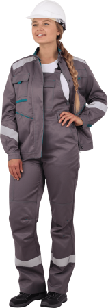 Костюм ГАЛАКТИКА летний, серый-бирюза, женский (Куртка+полукомбинезон) Кос 501 (ЧЗ)