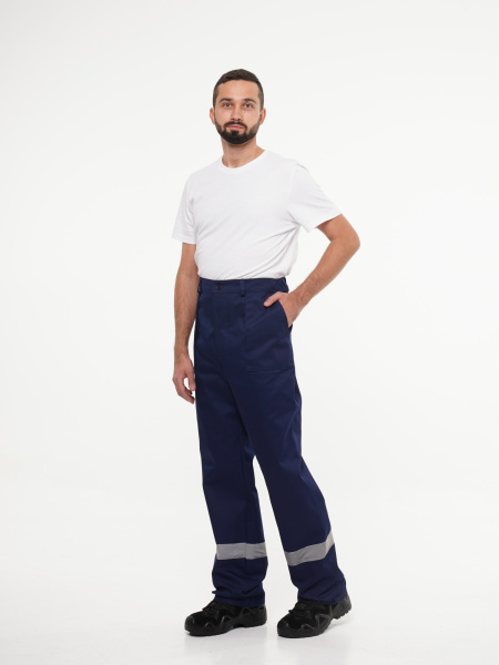 Костюм рабочий мужской №111 (куртка, брюки) тёмно-синий с васильковым СОП (ЧЗ)